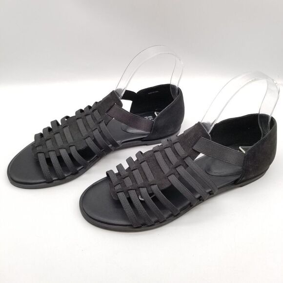 Eileen Fisher Women Rato Elastic Strappy Sandals Size 6.5 Black Flats - Picture 1 of 5